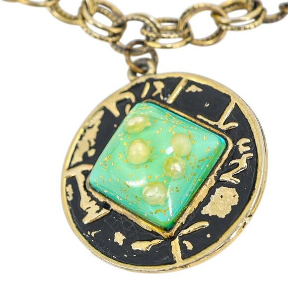 Bold Vintage Charm Bracelet Large Confetti-Style Lucite Resin Green Cabochons - Picture 7 of 9